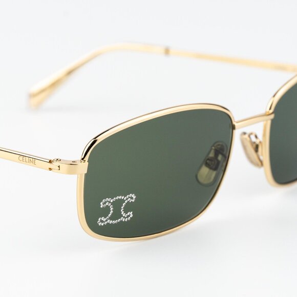 Celine RHINESTONE TRIOMPHE Men Sunglasses Gold Green Rectangle CL40285U 30N - Picture 6 of 14